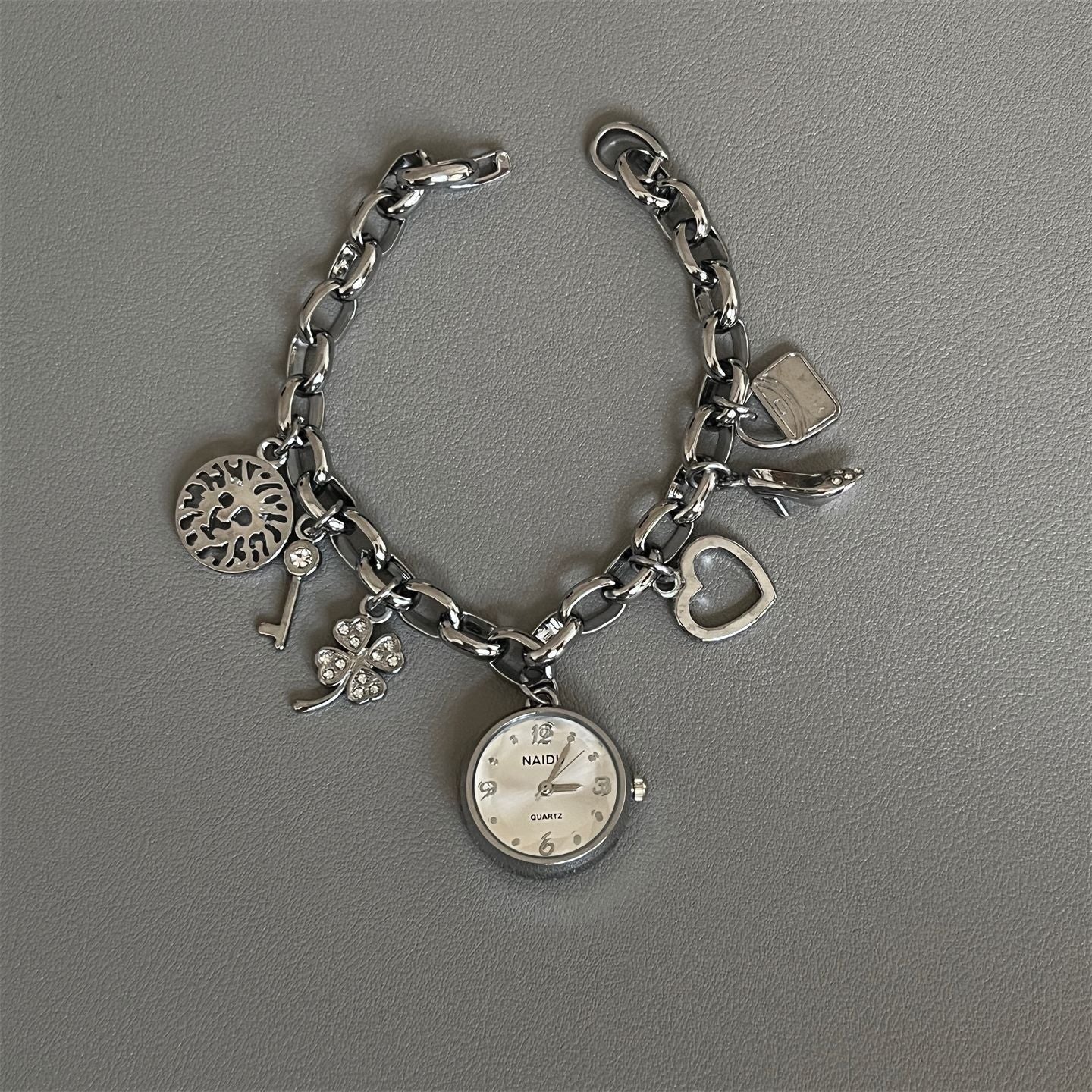 Heart Pendant Charm Bracelet Quartz Watch