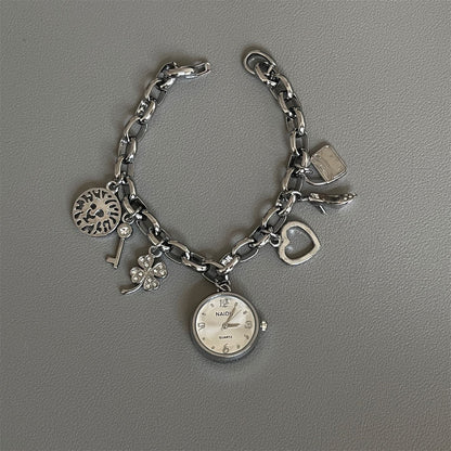 Heart Pendant Charm Bracelet Quartz Watch