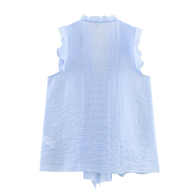 Fashion Solid Color Sleeveless Ruffl Layer Blouse