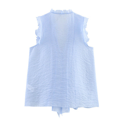 Fashion Solid Color Sleeveless Ruffl Layer Blouse