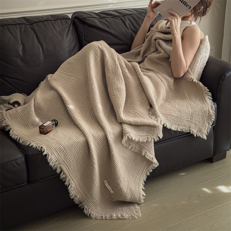 Cozy Solid Color Knit Woven Gauze Blanket