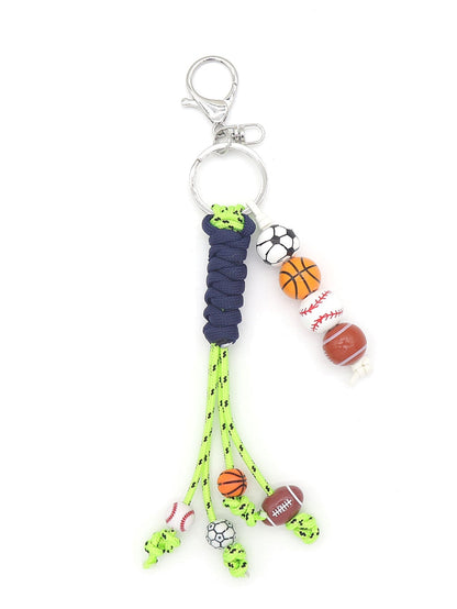 Colorful Sports Ball Beaded Tassel Rope Keychain