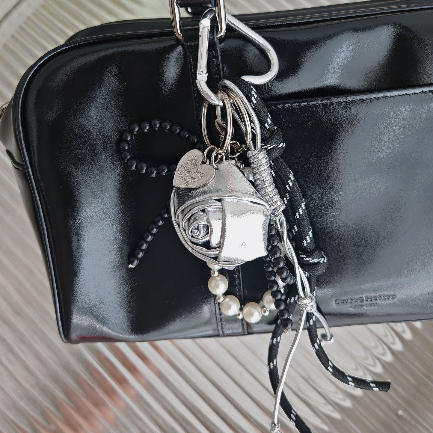 Leather Rose Beads Keychain Bag Charms