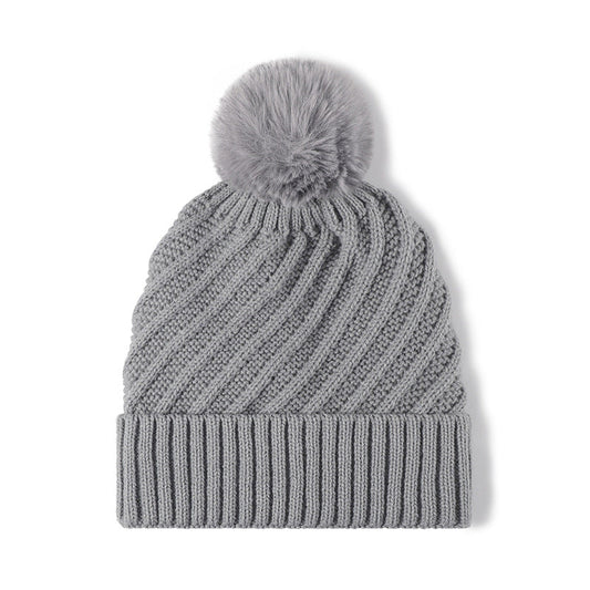 Solid Color Ripped Knit Pom Beanie