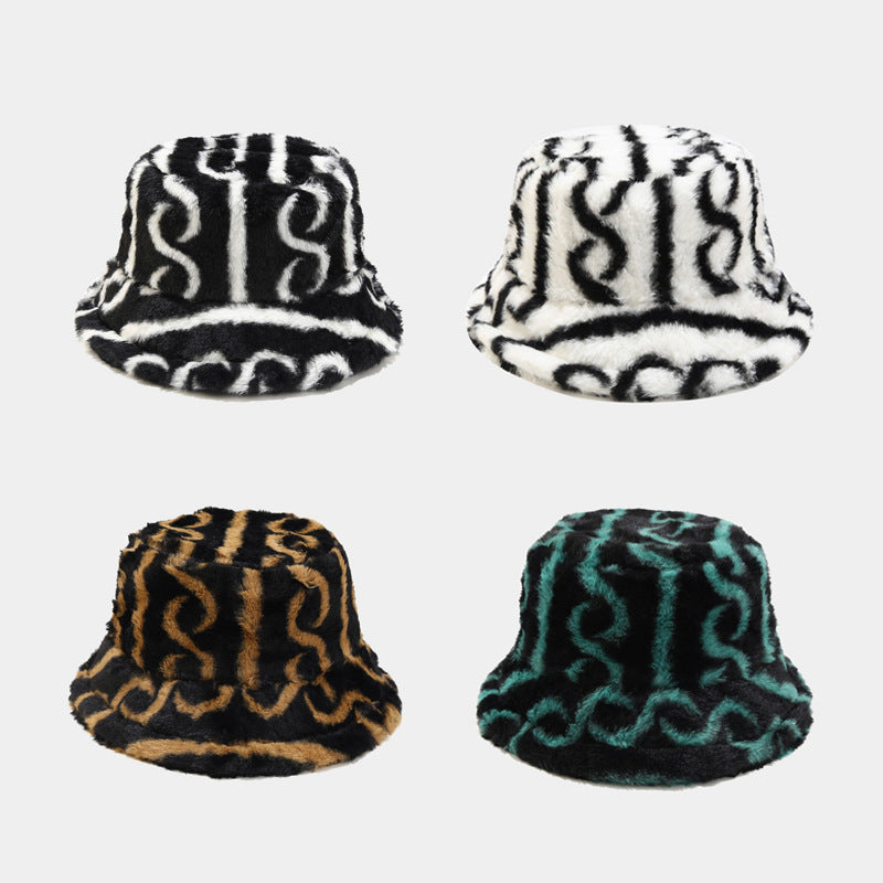 Striped Warm Plush Casual Bucket Hats