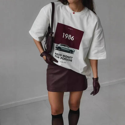 White Printed Loosed Short Sleeves Top