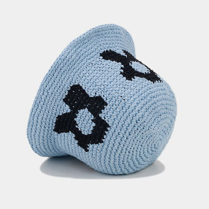 Floral Pattern Contrast Color Crochet Bucket Hat