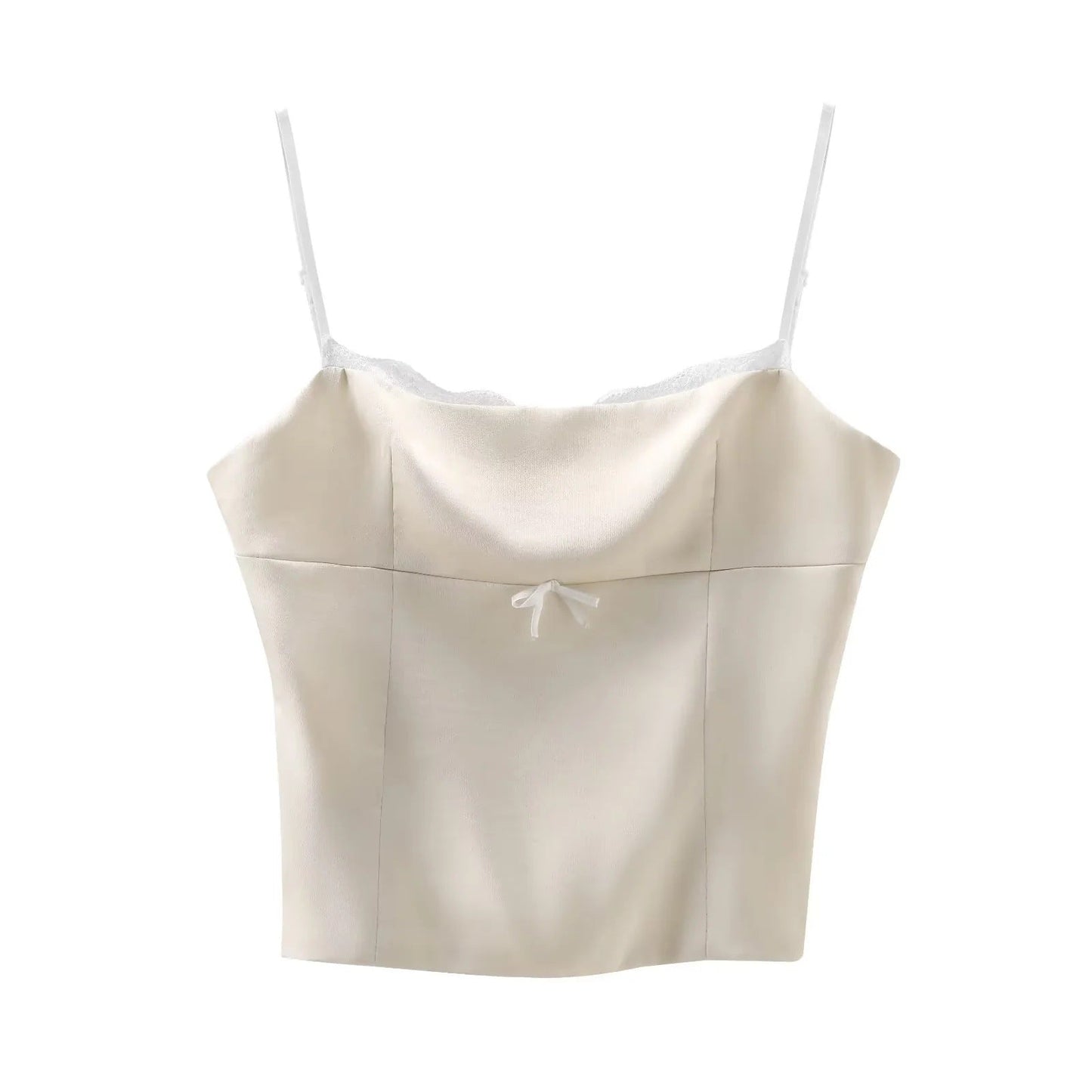 Elegant Satin Spaghetti Strap Lace Trim Top