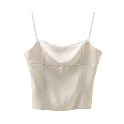 Elegant Satin Spaghetti Strap Lace Trim Top