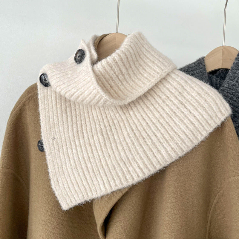 High Collar Button Down Simple Knit Scarve