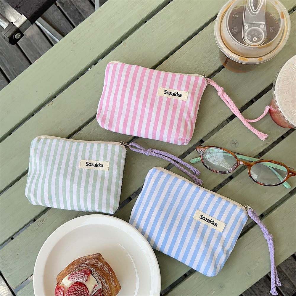 Cute Striped Color Block Mini Make Up Bag