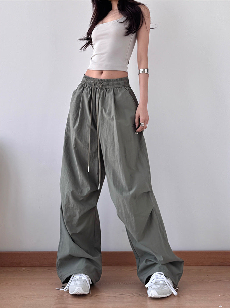 Vintage Pleated Drawstring Straight Leg Pants