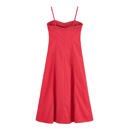 Slim Solid Color Spaghetti Midi Dresses