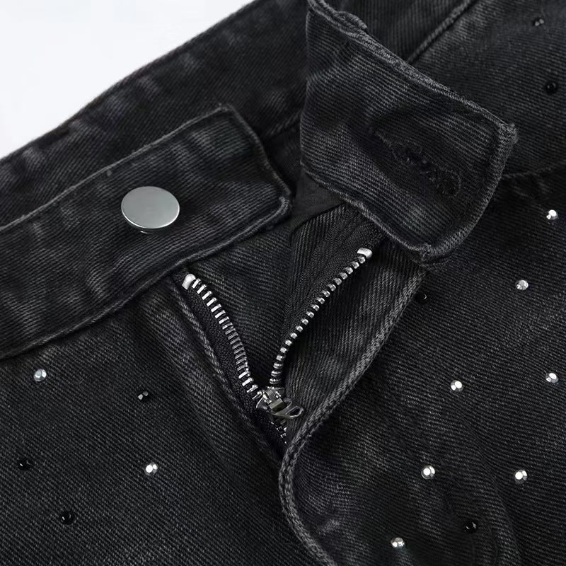 Distressed Washed Rhinestone Loose Jeans