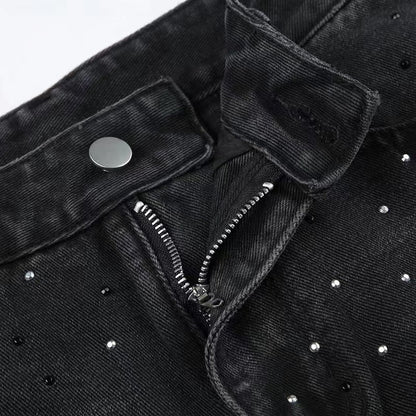 Distressed Washed Rhinestone Loose Jeans