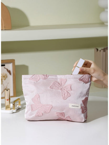 Bows Jacquard Handbag Portable Cosmetic Bag