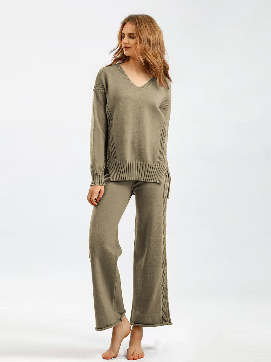 2+ V-Neck Side Split Knit Sets