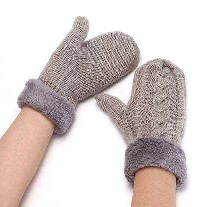 Solid Color Twist Knit Winter Padded Gloves