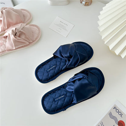 Elegant Cross Bow Satin Indoor Slippers