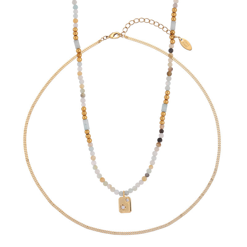 Simple Zircon Layered Beaded Necklaces
