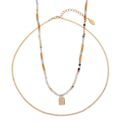 Simple Zircon Layered Beaded Necklaces