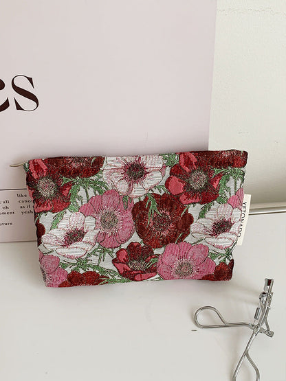 Elegant Color Block Floral Makeup Bag