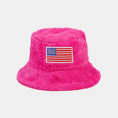Winter American Flag Fuzzy Warm Bucket Hat
