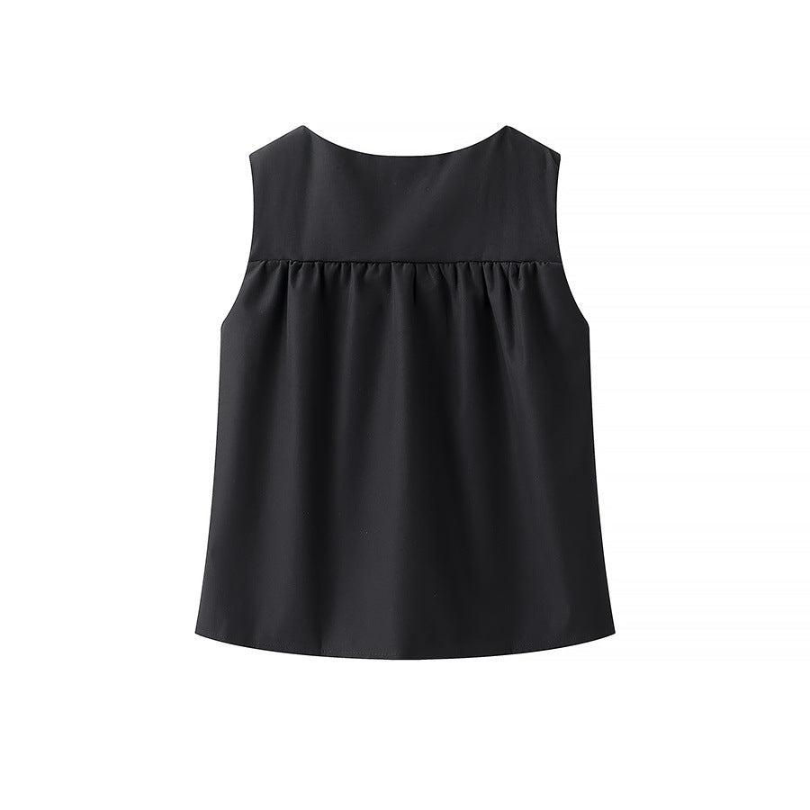 Solid Color Ruched  Sleeveless Tank Top