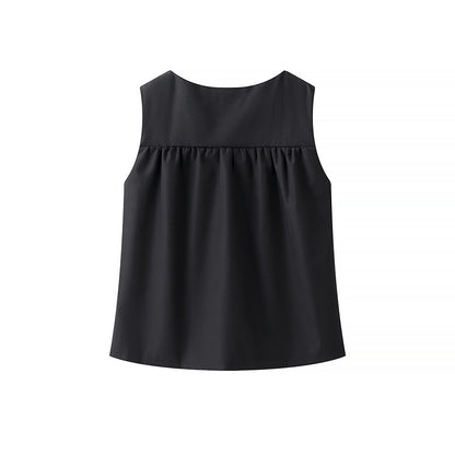 Solid Color Ruched  Sleeveless Tank Top