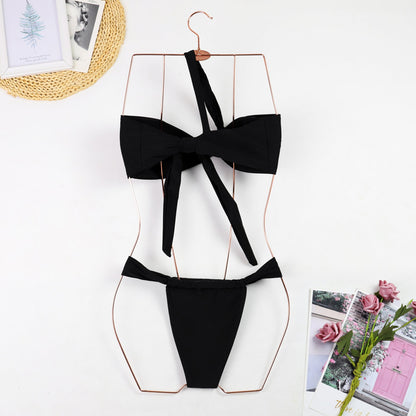 One-Shoulder Black Bandeau Bikini Swimwear
