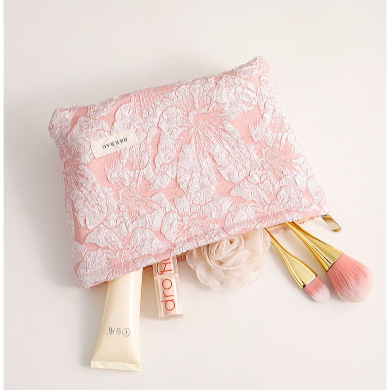 Floral Jacquard Portable Cosmetic Bag