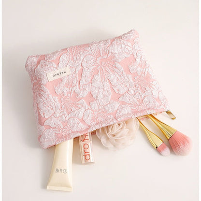 Floral Jacquard Portable Cosmetic Bag