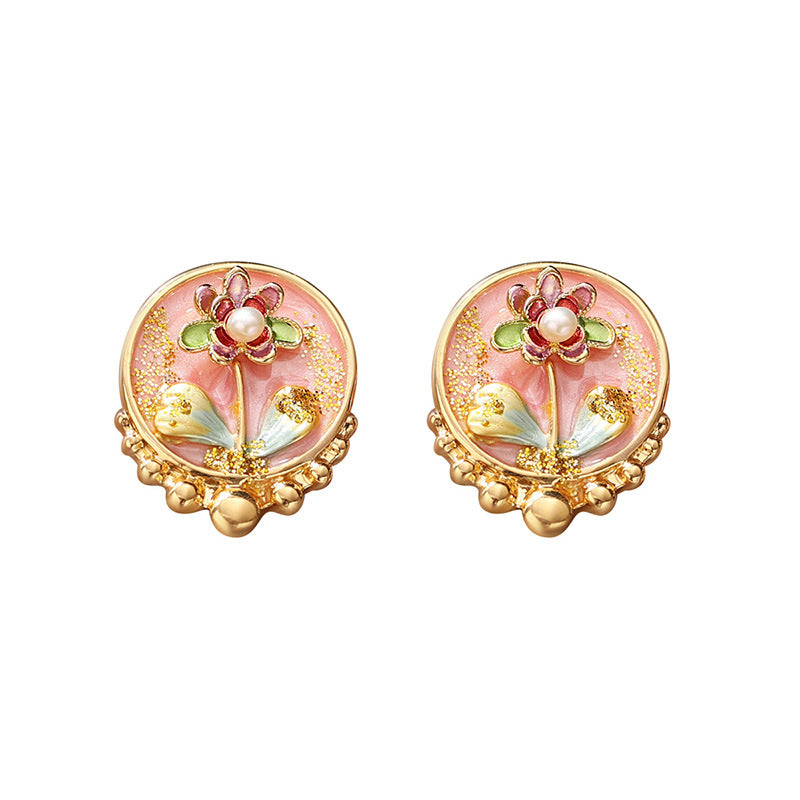 Vintage Floral Pearl Stud Earrings
