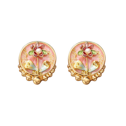 Vintage Floral Pearl Stud Earrings