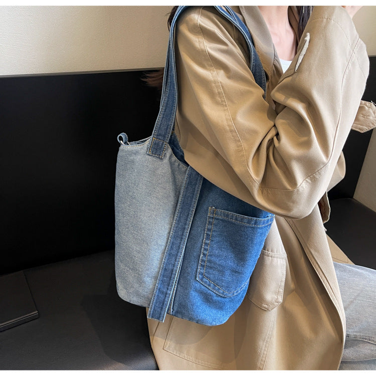 2+ Contrast Color Splice Demin Shoulder bags