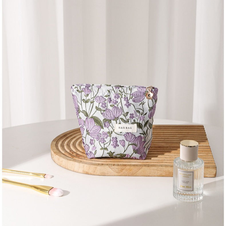 Purple Floral Jacquard Cosmetic Bag