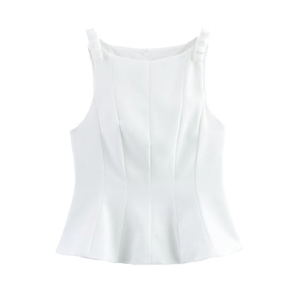 Elegant Peplum Bow Strap Tank Top