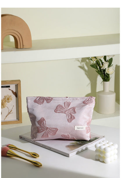 Bows Jacquard Handbag Portable Cosmetic Bag