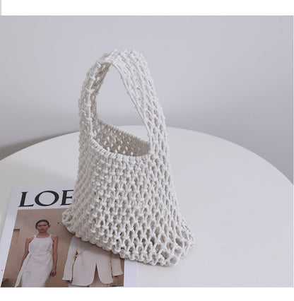 Solid Color Hollow Out Woven Handbag