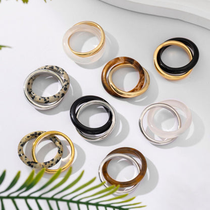 Layered Natural Stone Metal Rings