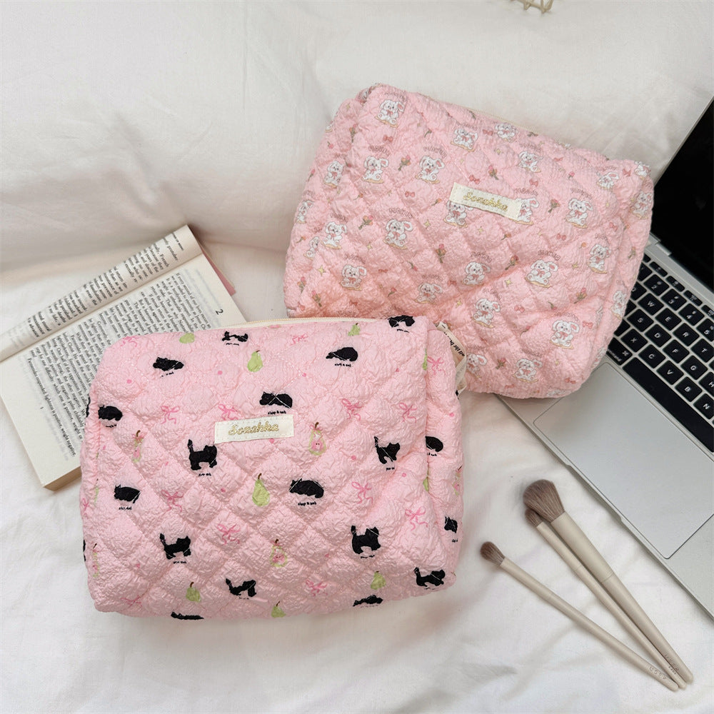 Cute Cartoon Print Cotton Quilted Makeup Bag