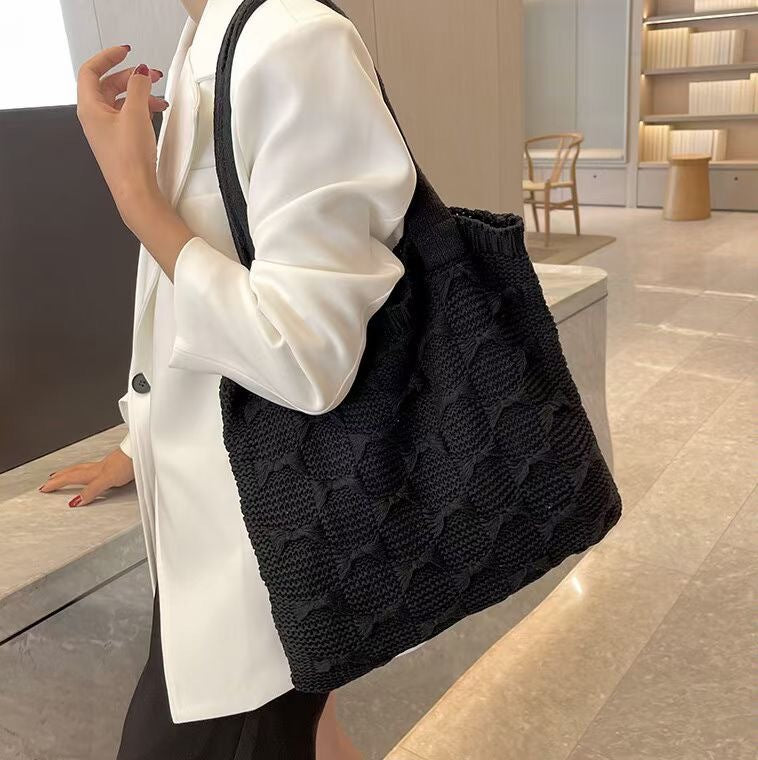 Solid Color large Cpacity Knit Shoulder Tote Bag