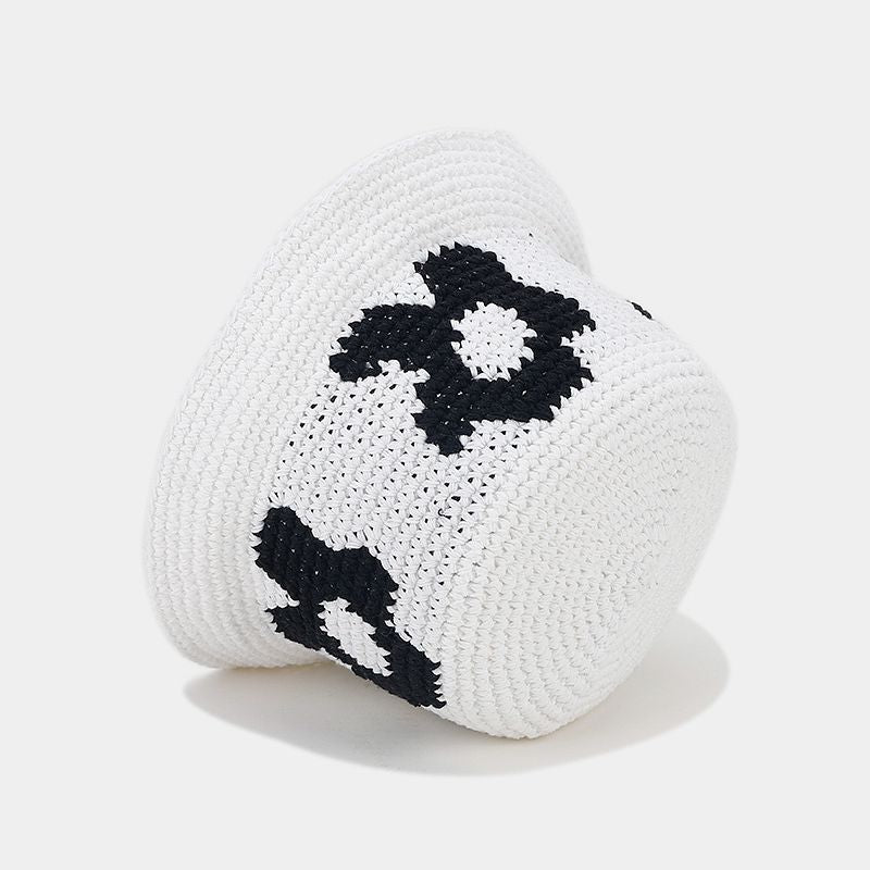 Floral Pattern Contrast Color Crochet Bucket Hat