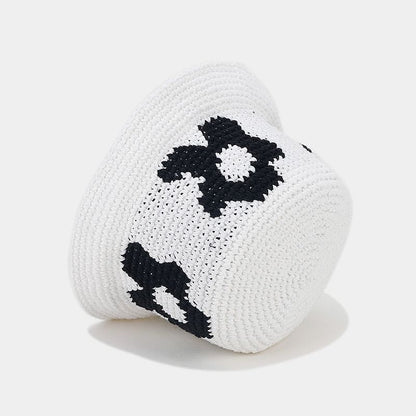 Floral Pattern Contrast Color Crochet Bucket Hat
