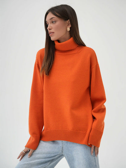 High Collar Loose Solid Color Sweater