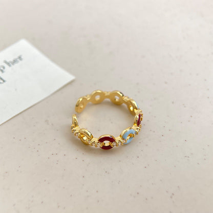 Gold Plated Zircon Inlaid Geometric Open Ring