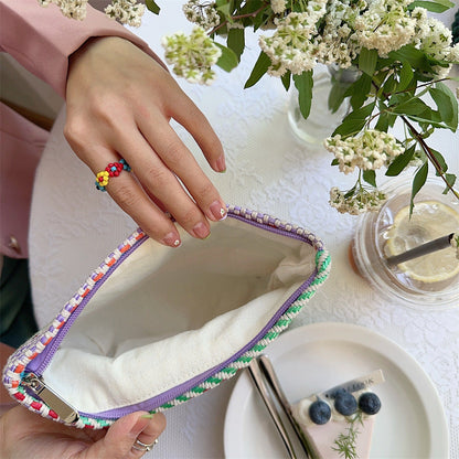 Color Block Striped Large Capacity Make Up Bag