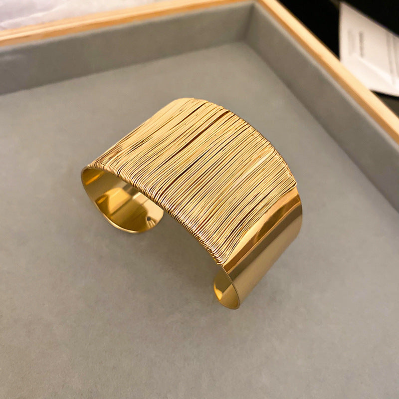 Simple Gold Wide Woven Cuff Bracelet