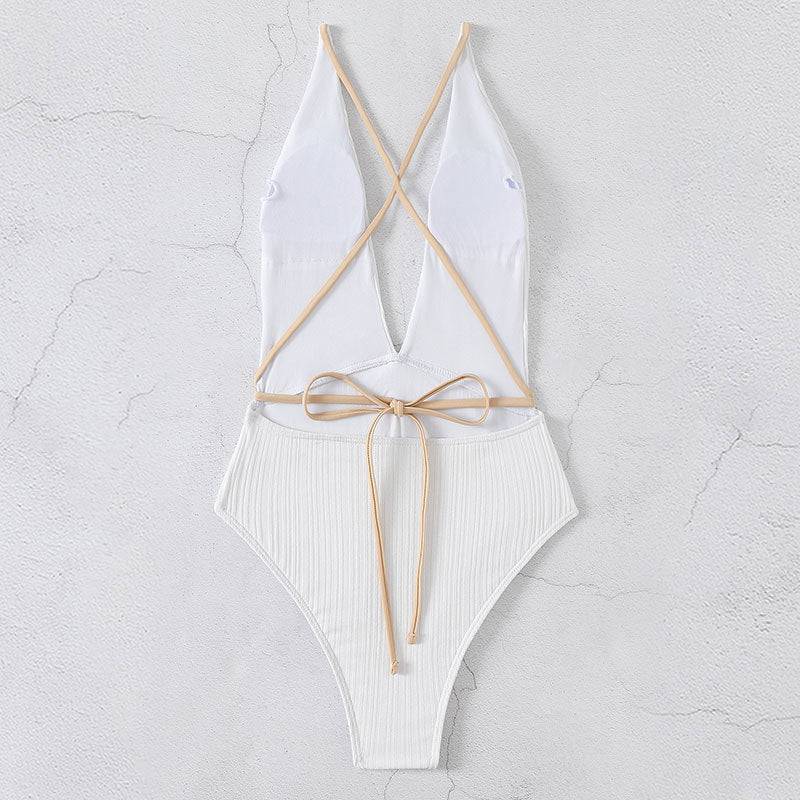 Solid Color String Tie Sexy Backless Swimwear