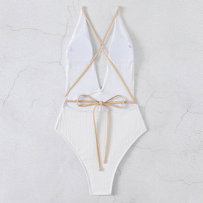 Solid Color String Tie Sexy Backless Swimwear
